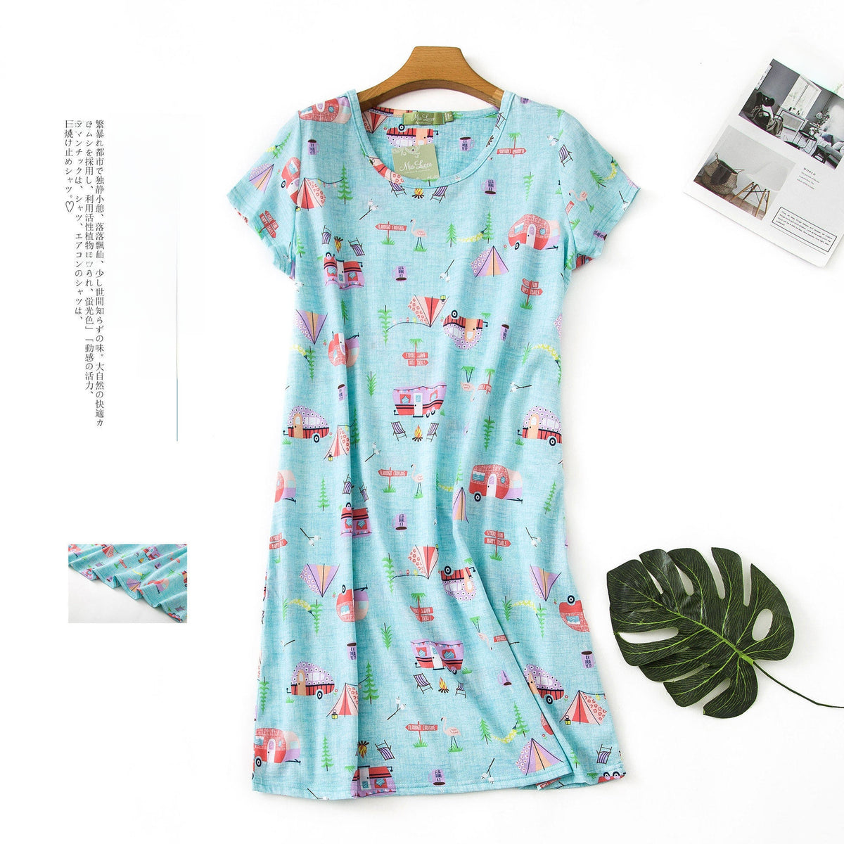 Women Cotton Cartoon Nightdress Plus Size Short Sleeve Sleepwear