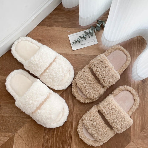Colorful Soft Double-Strap Lamb Plush Slippers