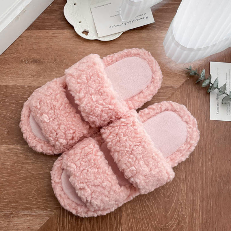 Colorful Soft Double-Strap Lamb Plush Slippers