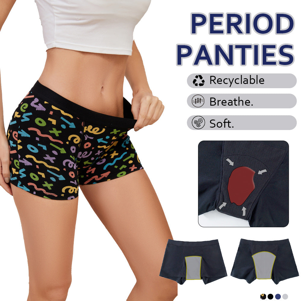 Girl Printed Menstrual Underwear Four-Layer Leak-Proof Sanitary Boxer Briefs
