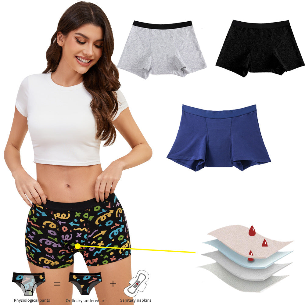 Girl Printed Menstrual Underwear Four-Layer Leak-Proof Sanitary Boxer Briefs