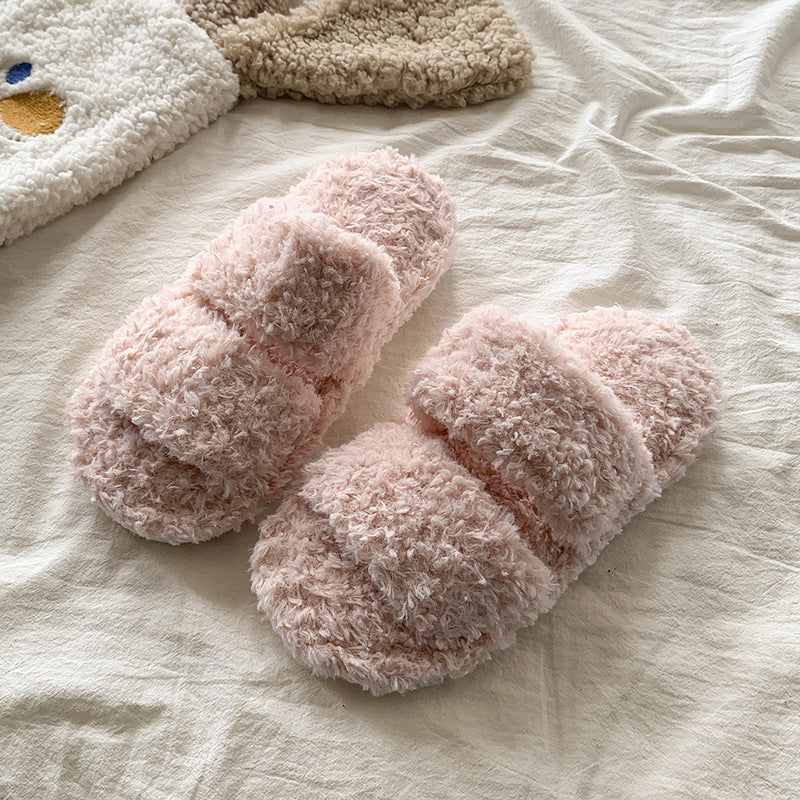 Plush Cotton Open-Toe Slippers for Home Wear
