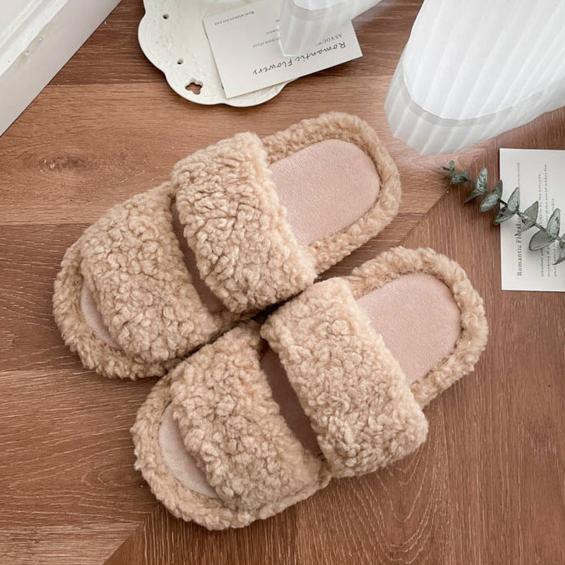 Colorful Soft Double-Strap Lamb Plush Slippers