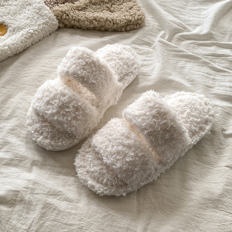 Plush Cotton Open-Toe Slippers for Home Wear