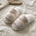 Plush Cotton Open-Toe Slippers for Home Wear