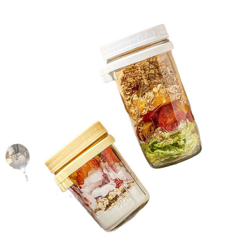 Glass Oatmeal Cup with Lid and Spoon