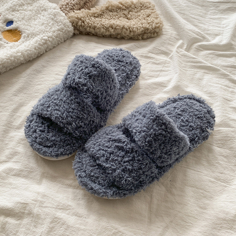 Plush Cotton Open-Toe Slippers for Home Wear