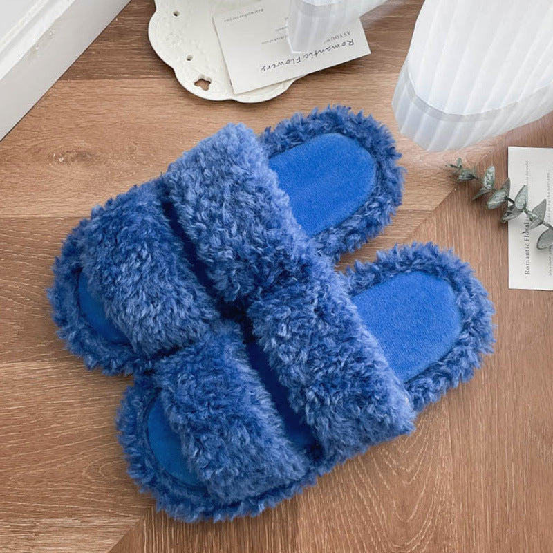Colorful Soft Double-Strap Lamb Plush Slippers