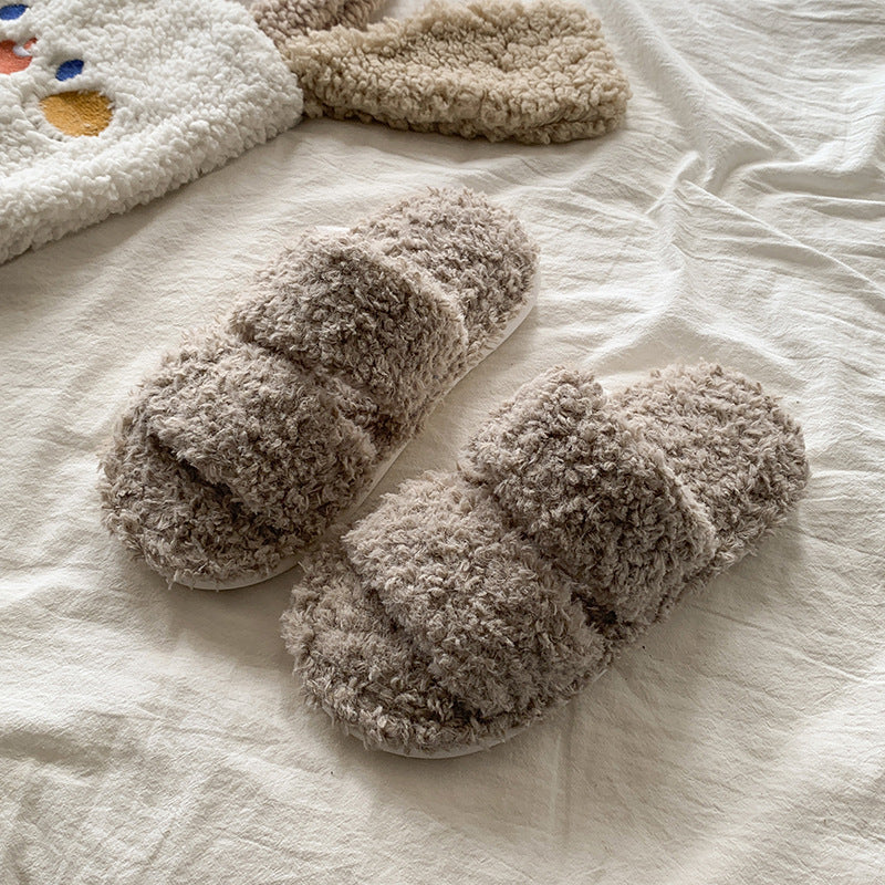 Plush Cotton Open-Toe Slippers for Home Wear