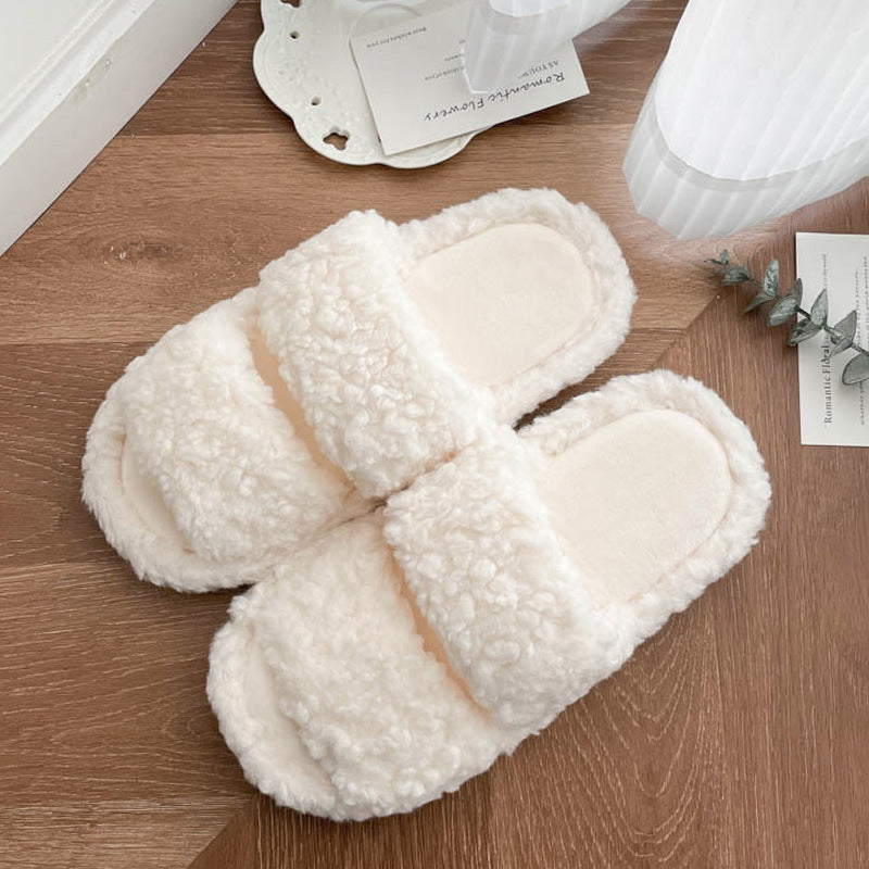 Colorful Soft Double-Strap Lamb Plush Slippers