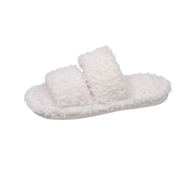 Plush Cotton Open-Toe Slippers for Home Wear