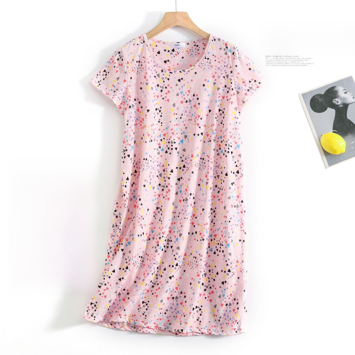 Women Cotton Cartoon Nightdress Plus Size Short Sleeve Sleepwear