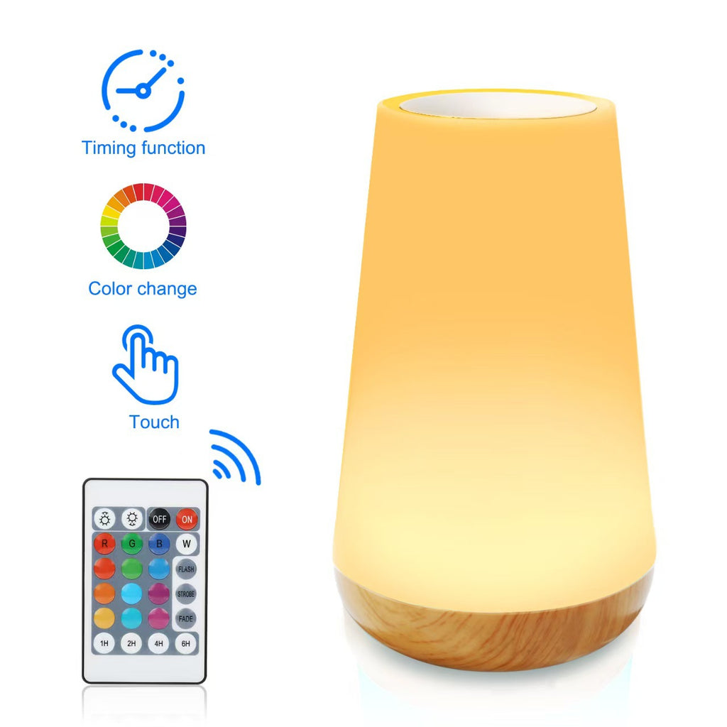 Remote Control Touch Sensor Wood Grain Table Lamp