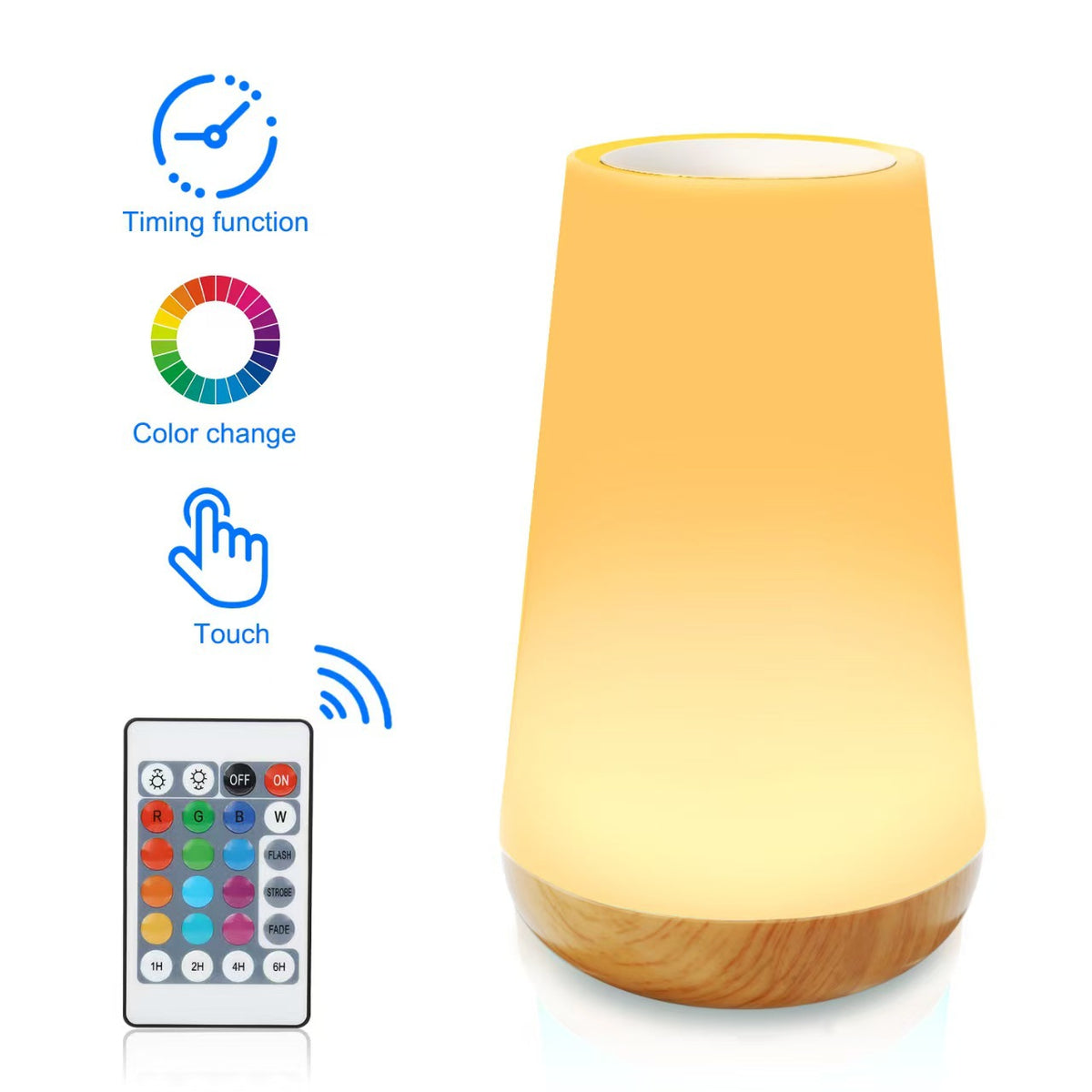 Remote Control Touch Sensor Wood Grain Table Lamp