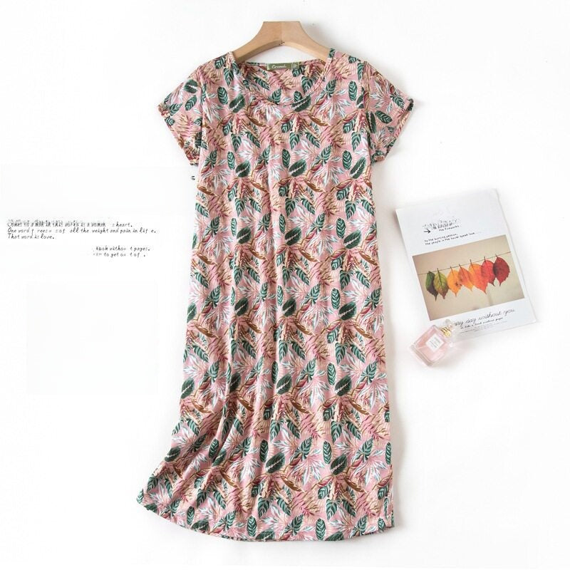 Women Cotton Cartoon Nightdress Plus Size Short Sleeve Sleepwear