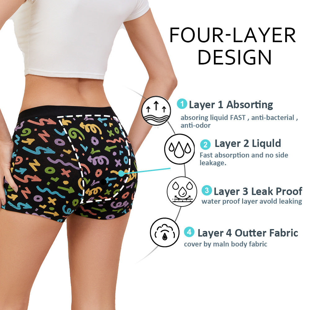 Girl Printed Menstrual Underwear Four-Layer Leak-Proof Sanitary Boxer Briefs