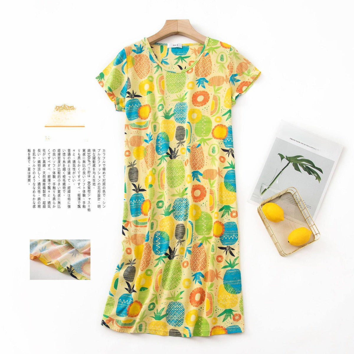 Women Cotton Cartoon Nightdress Plus Size Short Sleeve Sleepwear