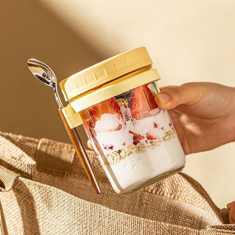 Glass Oatmeal Cup with Lid and Spoon