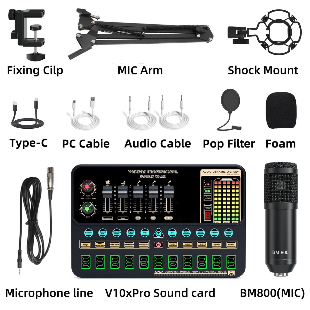 Professional V10XPRO Live Sound Card with Microphone