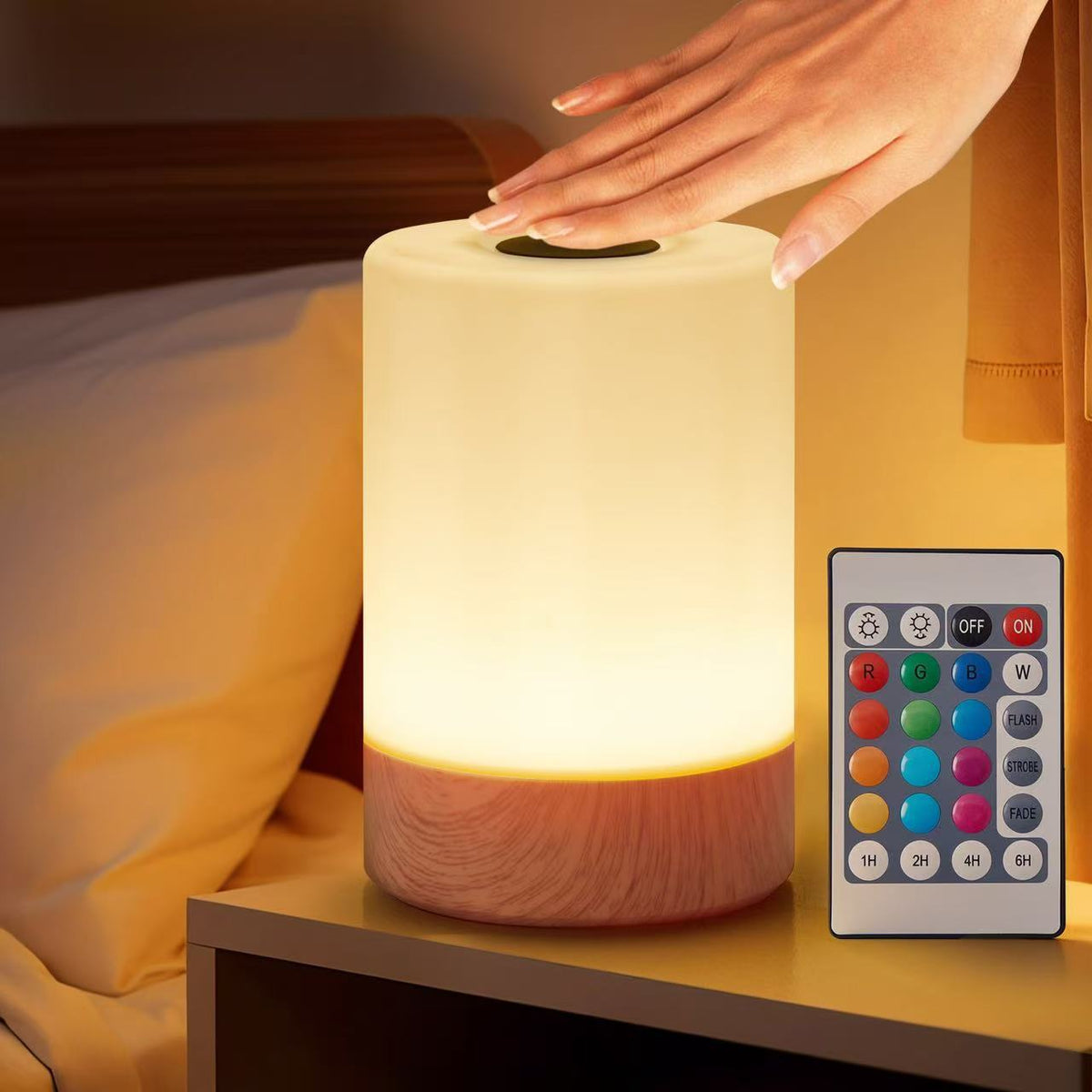 Remote Control Touch Sensor Wood Grain Table Lamp