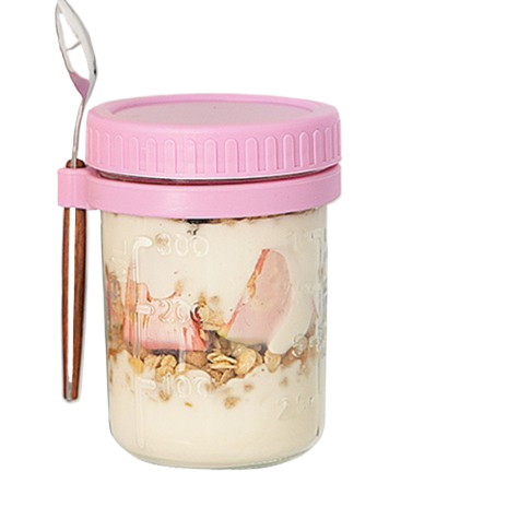 Glass Oatmeal Cup with Lid and Spoon