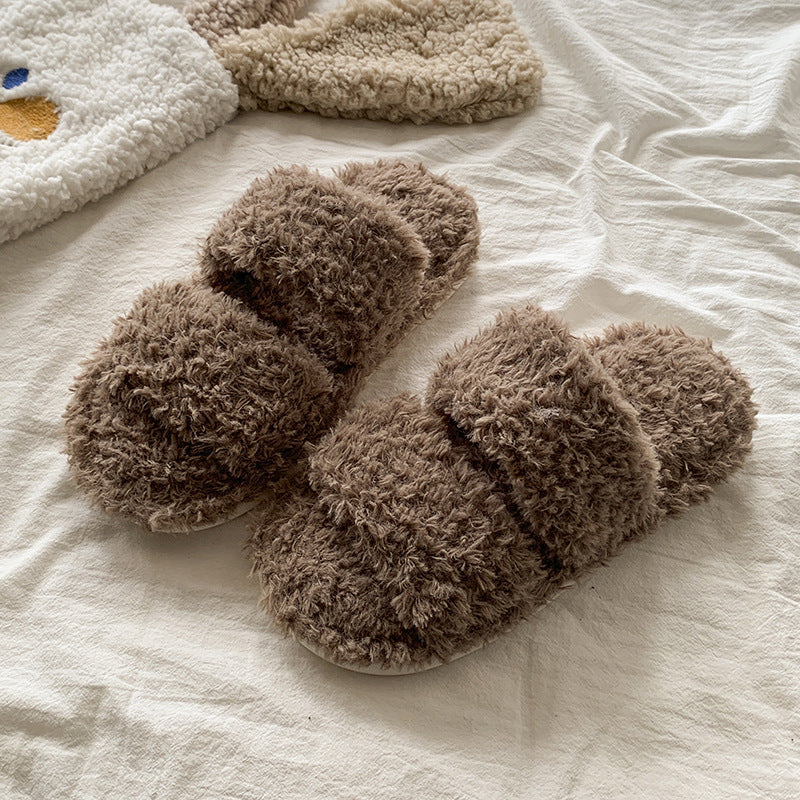 Plush Cotton Open-Toe Slippers for Home Wear